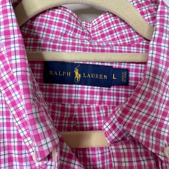 Ralph Lauren Pink Plaid Button Down Shirt Large - Picture 3 of 5